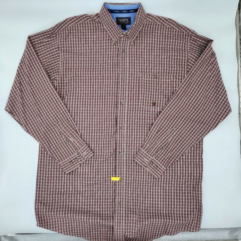 Wrangler TwentyX Men's Brown/Pink/White Plaid Long Sleeve Button Down Size XLT